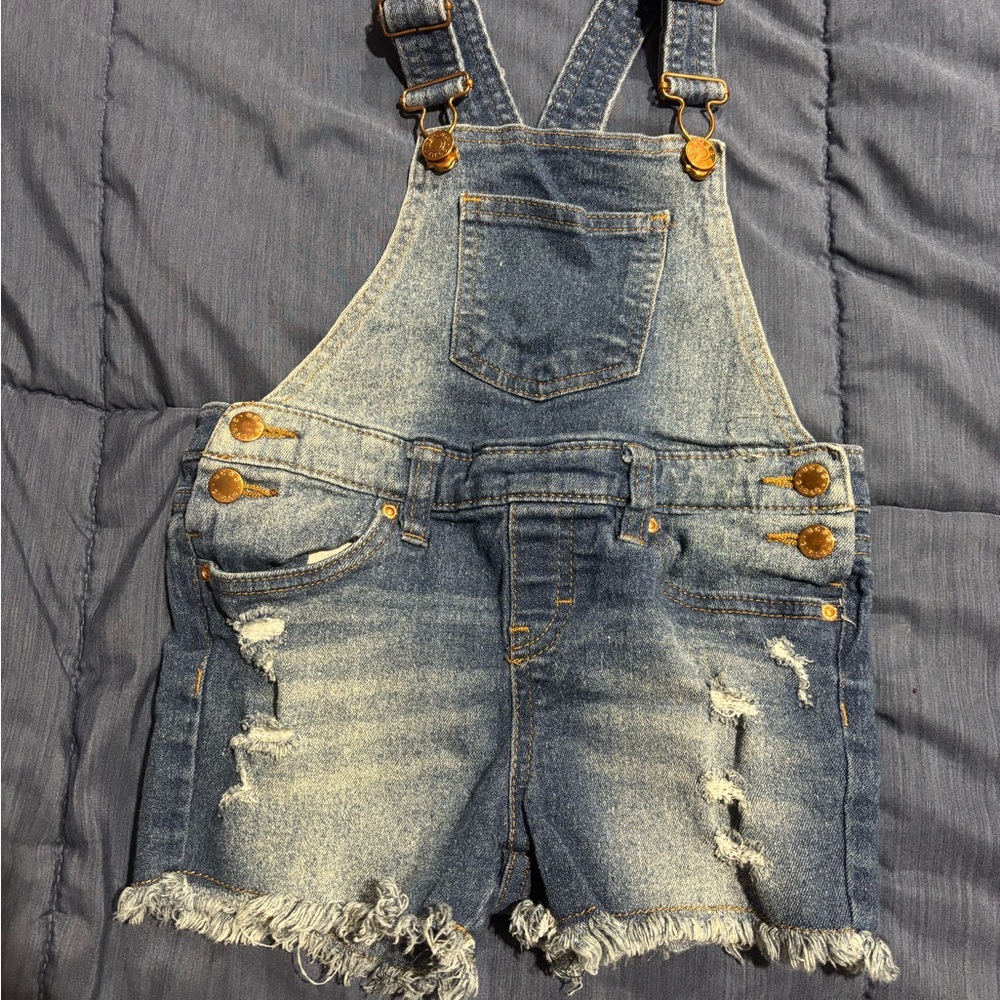 BCBGirls Denim Blue Distressed Short Overalls (romper)